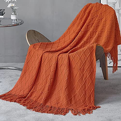 LumiSyne Gestrickte Decke Mit Quaste Einfarbig Geometrische Muster Kuscheldecke Strickdecke Tagesdecke Überwurf Couchdecke Dekorative Decke Für Sofa Bett 170x130cm