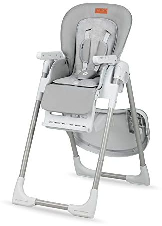 MoMi YUMTIS Kinderhochstuhl mit 5-Punkt-Sicherheitsgurt, klappbar, höhenverstellbar (6 Stufen), verstellbare Rückenlehne (3 Stufen) und Tablett (3-stufig), Fußstütze und Korb