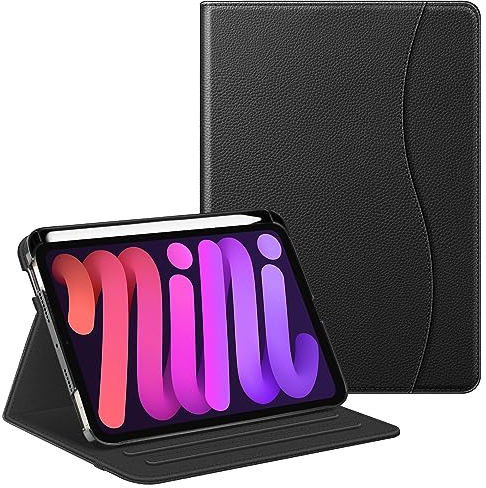 FINTIE Custodia per iPad Mini 7 (2024, A17 Pro) / iPad Mini 6 (2021) 8,3 pollici, [multi-angolo] visualizzazione Folio Smart Stand Cover con portapenne e tasca, (nero)