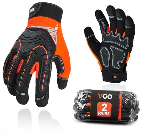 Vgo... 2Paires Gants de travail de sécurité, gants de mécanicien, gants anti-vibrations, robustes (SL8849IP,10/XL,Orange,2Paires)