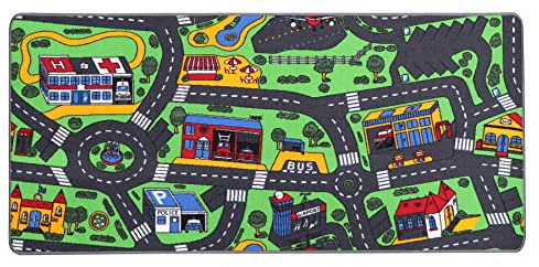 Primaflor Spielteppich City - 95x133 cm | Straßenteppich mit Stadt-Motiv | Made in EU | Kinderteppich mit Straßen für Jungen & Mädchen | für Fußbodenheizung | Kurzflor Teppich für Kinderzimmer
