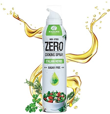 Rabeko Zero Kochspray kalorienarm| ITALIENISCHE KRÄUTER| 800 Portionen,2 kcal pro Sprühstoß| Pfannenspray zum Braten, Grillen & Backen| ohne Zusätze, ohne Zucker|Non-Stick Cooking Spray|Glutenfrei
