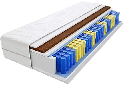 Godre Nepal Max 9-Zonen Federkernmatratze 80x150 cm, Härtegrad H3 & H4 -mittelhart/hart, Schaumstoff & Kokos - mit gestepptem Bezug - Matratze, 23 cm Höhe, Hypoallergen