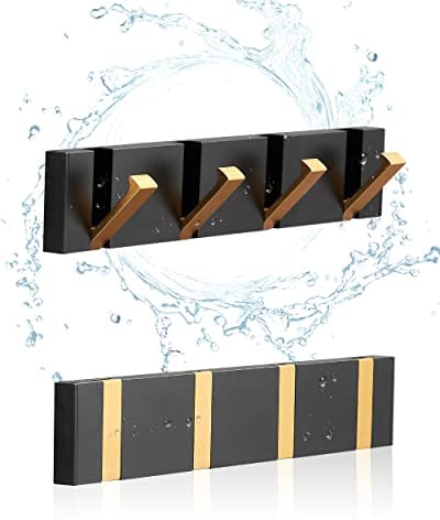 MrsJeggy 2 Pack,Waterproof Towel Hooks for Bathroom,Foldable Black Gold Coat Hooks,Free Perforated,Wall Hooks for Coat,Black Towel Hook,Robe Hook,for Balcony,Kitchen.