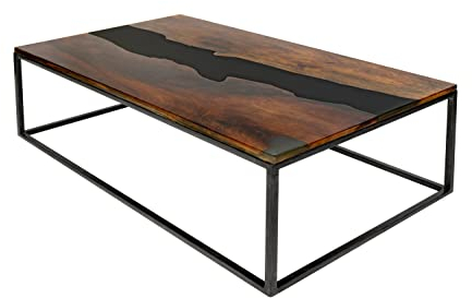 SAM Couchtisch 120 x 70 cm Sati, mit Epoxidharz-Ader in Anthrazit, Akazienholz massiv, Sofatisch mit Eisengestell Natural, Design-Beistelltisch aus Kunstharz & Massivholz