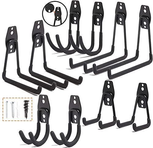 Wandhaken Garage,10 Stück Schwerlast Garage Haken, Doppelhaken Garage zur Organisation für Leiter, Stuhl, Schlauch, Fahrrädern, Elektrowerkzeugen Sperrigen (10, Schwarz)
