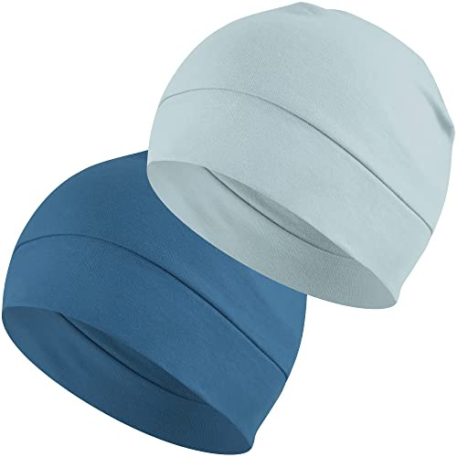 Headshion Totenkopfmützen aus Baumwolle für Herren und Damen, 2er-Pack, leichte Beanie, Schlafmütze, atmungsaktives Helmfutter