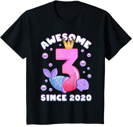 Kinder Geburtstagsmädchen 3 Jahre alt, Meerjungfrau Flosse T-Shirt
