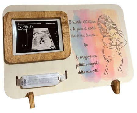 Generico Cornice Portafoto Idea Regalo Festa della Mamma, Foto Personalizzata per Gravidanza Braccialetto Nascita, Lei Donna Madre, Decorazioni Casa in Legno 100% Made in Italy