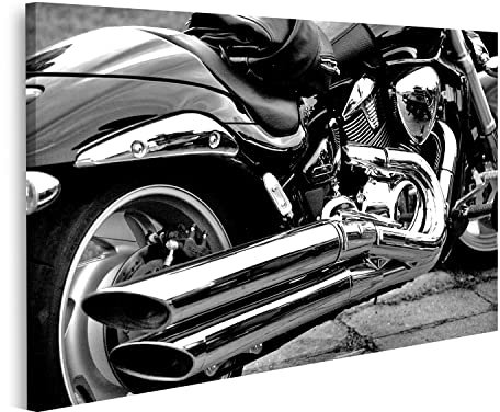 islandburner Bild auf Leinwand Motorrad Schwarz Weiß Fat Boy passend für Harley Hog Bilder Wandbilder Poster IRYQ-1K
