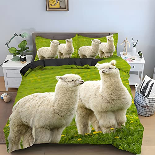 Bettwäsche 135x200 GrüNes Tier Bettwäsche-Sets Alpaka Bettwäsche 3 Teiliges Set mit Reißverschluss - Atmungsaktiv Weich Bequem Mikrofaser Bettbezug + 2 Kissenbezug 80x80 cm