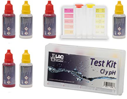 PACK AHORRO Medidor Cloro y PH Piscinas + 2 Recambios Reactivos para test - KIT ANÁLISIS CLORO, PH y BROMO (gotas) - Calidad certificada Laboratorios LAC