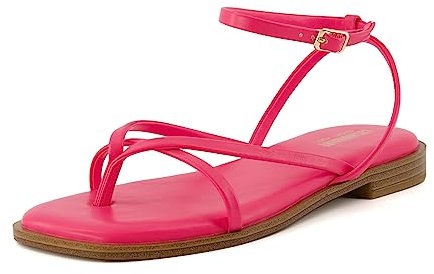 CUSHIONAIRE Sandalia Plana de Tiras Vida para Mujer +Memory Foam y Anchos Anchos Disponibles, Fucsia 37 EU