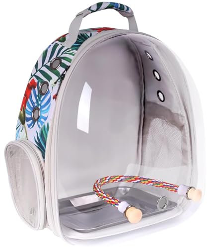 Interfashioner® Bird Carrier Rucksack, Bubble Bird Travel Carrier Rucksack mit Edelstahl-Tablett und Stehstange (Blumenmuster)