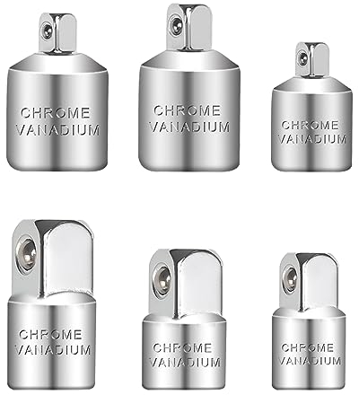 6 Pièces Adaptateur Douille, Adaptateur pour Impact Réducteur, Adaptateur à Cliquet /4 vers 3/8, 3/8 vers 1/4, 3/8 vers 1/2, 1/2 vers 3/8 pour Douilles à Cliquet(Argent)