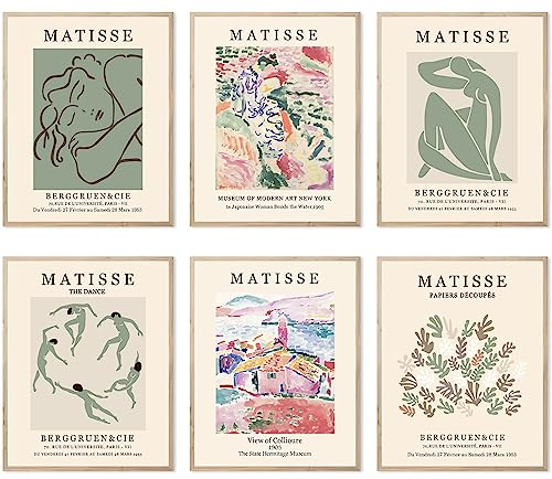 Salbeigrün Meister Wandkunstdrucke Abstrakte Matisse Wandkunst Ausstellung Poster Vintage Kunst Boho Kunstdrucke Retro Raumdekoration 8x10 Zoll (20.3x25.4cm) Ungerahmt