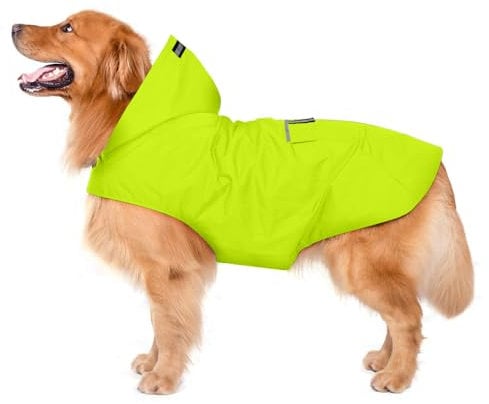 Zellar Hunderegenmantel mit Kapuze & Kragenloch & sicheren reflektierenden Streifen, ultraleichte atmungsaktive 100% wasserdichte Regenjacke mittelgroße Hunde