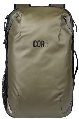 COR Surf Travel Rucksack, Carry-On Rucksack in zulässiger Handgepäckgröße, wasserfeste Reißverschlüsse, Geheimfächer, ergonomische Schultergurte, Laptop-Rucksack - The Island Hopper, 40L, Armeegrün