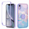 Yoedge Kickstand Phone Case for iPhone XR 6,1, 360°Rotatable Magnetic Ring Holder Cases, Full Body Shockproof Silicone TPU Back Cover with Built-in Screen Protector Case, marble