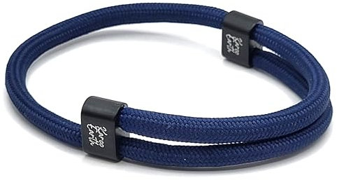 KAROO EARTH JEWELLERY Adjustable Rope Bracelet - Unisex Paracord Durable Waterproof Nautical Fashion Bracelet - Handmade Sport - Fit any Wrist (Navy Blue)