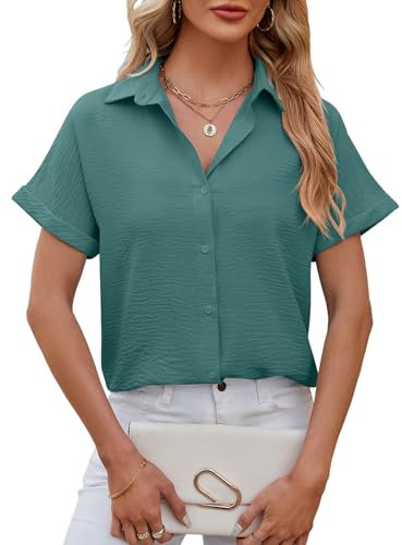 Decorie Camicia Donna Elegante Manica Corta Blusa Donna Estiva Camicetta (Verde,L)