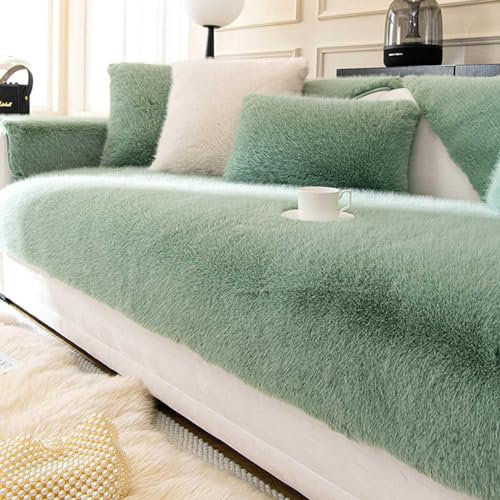 Upgraded Couch Covers- Thick Mink Plush Sofa Covers, Non-Slip Sofa Slipcovers For Corner L Shape/1 2 3 Seater, Fuzzy Warm Mink Velvet Sofa Cushion Covers, Washable Furniture Protector ( Color : Green