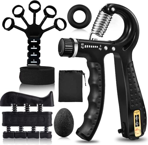 Grip Trainers, Including Forearm Strengtheners, Finger Trainers, Mechanical Counting Grips, Grip Balls, Hand Grippers, Strengthening Devices for Strength Training, Grip Improvement and Hand Exercises (5-Pack)