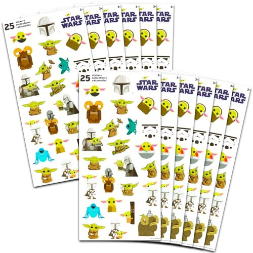 STAR WARS Baby Yoda - Confezione da 12 fogli adesivi Baby Yoda per feste di compleanno per bambini e bambine, accessori per feste di compleanno Baby Yoda