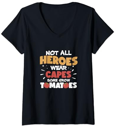Damen Nicht alle Helden tragen Umhänge Lustiger Tomatenanbau Tomatenbauer T-Shirt mit V-Ausschnitt