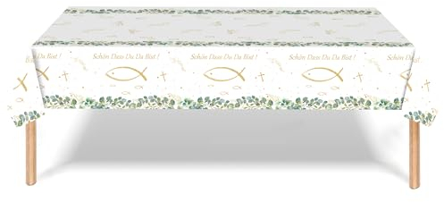 TOPWAYS Tischdecke Kommunion Konfirmation Deko, 1 stück 137 x 274 cm Einweg Fisch Taufe Tischdecke Tischdeko für Konfirmation Kommunion Deko Mädchen Junge