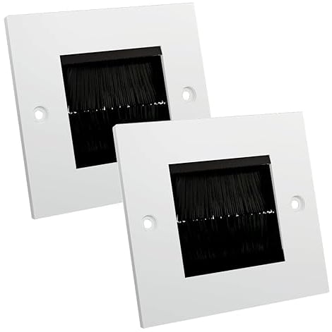 rhinocables Single Gang Brush Faceplate | HDMI Management Wall Entry Cover | Outlet Concealer for Tidying TV & Multimedia Cables, Ideal in Home and Office Setups (Black Brush, 2 Pack)