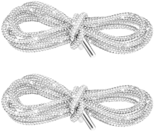 Bewudy 2 Stück Glitzer Schnürsenkel, Strassschnürsenkel Schuhbänder Ersatz Runde Schnürsenkel Glitzernder Diamant Seilriemen für Kapuze Seil Turnschuhe Laufschuhe Hoodie Bekleidungszubehör(Silber)