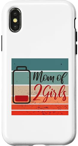 Coque pour iPhone X/XS Maman de 2 filles, batterie faible, maman de deux enfants