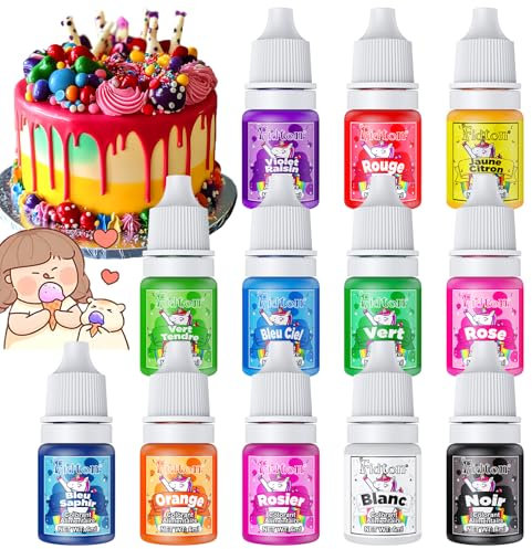 Colorant Alimentaire Gel - Fidton 12 Couleurs Colorants Alimentaires Haute Concentration, Colorant Gel Alimentaire pour la Pâtisserie, le Glaçage, les Macarons, les Cupcakes, les Beignets - 6ml