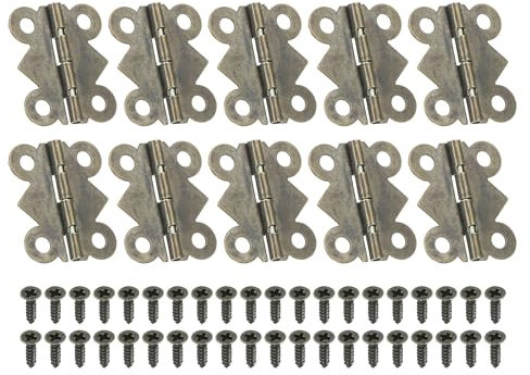 PATIKIL Small Jewelry Box Hinges 7/8 Inch, 10 Pack 180-degree Mini Butterfly Hinges Jewelry Box Hardware with 40 Screws for Cabinet Wooden Box Drawer Craft, Brown