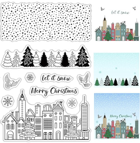 craspire Weihnachts-Stempel, Schneeflocken, Haus, Kiefern, Wiederverwendbar, Transparent, Silikon-Stempelsiegel Für Tagebuch, Kartenherstellung, Dekoration, DIY, Scrapbooking, Fotoalbum, Dekorativ