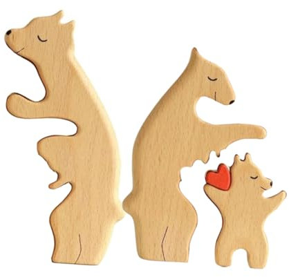 KOMBIUDA Rustic Wooden Bear Puzzle Boys and Girls Educational Toy Decorative Statue Home Decor