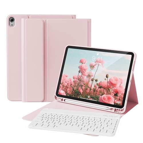KVTVOU Keyboard Case for iPad Air 11 Inch 2025/2024 (M3/M2, 7th/6th Gen), iPad Air 5th /4th Generation 2022/2020 10.9 Inch, Magnetic Wireless Keyboard, Ultrathin Case with Pencil Holder, Pink
