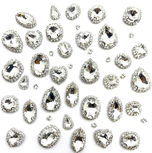 Yixinly 240 Pcs Pedreria Cristal para Coser, 9 Formas Pedreria para Vestidos Cristal de Decoración de Diamantes de Imitación Cosido de Forma Mixta para Artesanía Ropa (Blanco Estilo 3)