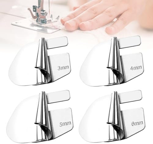Lot de 4 Accessoires Couture pour Machines à Coudre, Pied D'Ourlet Roulé à Coudre, Sewing Rolled Hemmer Foot pour Domestique et Commercial Coudre 3-6 mm