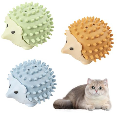 TIVUNORON Katzenminze Wall Ball, 3 Stück Katzenminze-Ball mit Deckel, Hängendes Katzenspielzeug für Katzenlecken, Natürliches Catnip Spielzeug, Kratzbarer Aufbewahrungsdeckel, Igel-Form