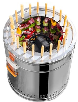 hxoity Parrilla De Barbacoa De Carbón Sin Humo Parrilla De Barbacoa BBQ con Forma De Barril Envolvente De Acero Inoxidable Distribución Uniforme del Calor En 360 ° para Uso En Interiores Y Exteriores
