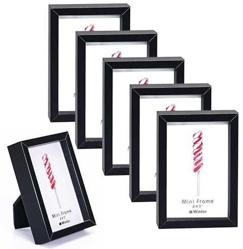 Winlor Kleine Bilderrahmen, Mini-Babyfotorahmen, 2 x 3 Zoll, 6er-Set, für die Tischdekoration zu Hause, Polaroid-Bilderrahmen mit weichem Magneten, niedliche Kühlschrankmagnete, schwarz