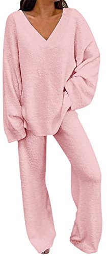 Tuta Da Casa Donna Comode Invernale Tuta In Pile Casual Curvy Set Maglione E Pantaloni Set Coordinati Complete Due Pezzi Calda Morbida Completo In Ciniglia Loungewear Leggera Tute Calde Per Casa