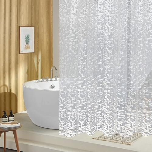 Whoiy Rideau Douche peva Anti Moisissure 180 cm Hauteur, Rideau de Douche Semi Transparent Blanc Moderne Rideau Baignoire Lavable 150 x 180 cm