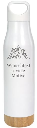 Personalisierte Thermosflasche 500 ml - Weiß Bambus Edition - mit Gravur + Motiv, Edelstahl Isolierflasche für kalte und heiße Getränke, für Outdoor, Arbeit, Sport