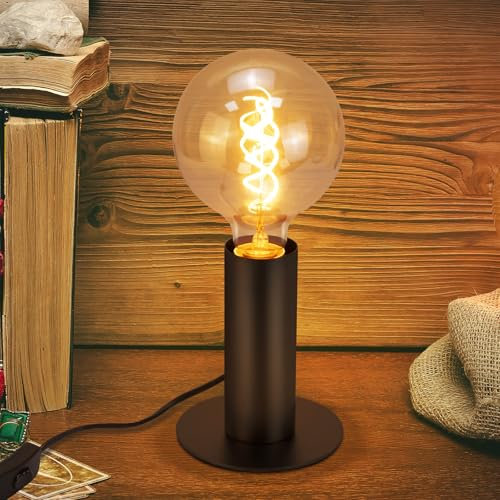 GBLY Nachttischlampe ink. G125 Glühbirne Vintage Tischlampe E27: Schwarz mit Stecker Tischleuchte inkl. Schalter Nachttischleuchte Industrial Retro Nachtlampe für Schlafzimmer Wohnzimmer