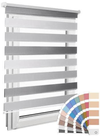 Home-Vision Premium DuoRollo Schrauben Hellgrau-Grau-Graphit B140 x H220 cm | Doppelrollo mit Bohren zum Anschrauben Rollos für Fenster und Türen Sichtschutz lichtdurchlässig