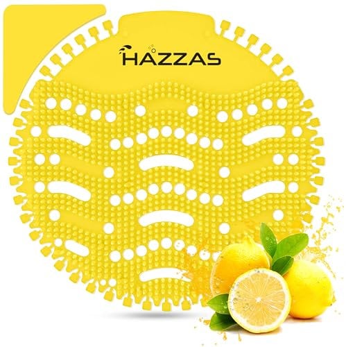 10 Pack of Hazzas Lemon Scented Urinal Mats - Ultimate Urine Smell Remover with Urinal Screen Protection, Deodorizer & Splash Resistant Scented Urinal Screen Mats