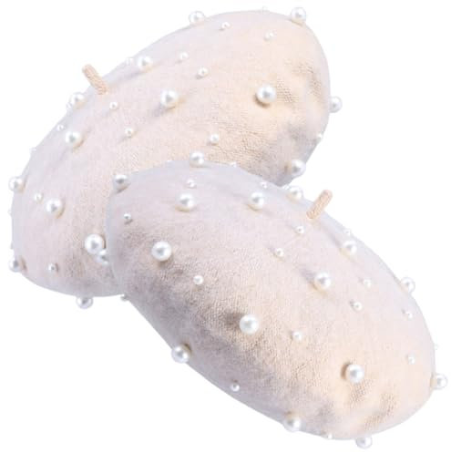 COLLBATH 2er Satz Damen Baskenmütze Aus Kaschmirimitat Mit Kunstperlen Herbst-Winter-mütze Einheitsgröße Bequeme Tragequalität